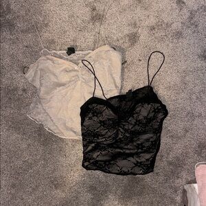 2 Lace Cropped Cami Tops - Black & Cream